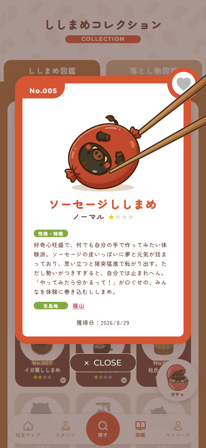 キャラクターの性格・特徴が読める詳細画面(画面イメージ)